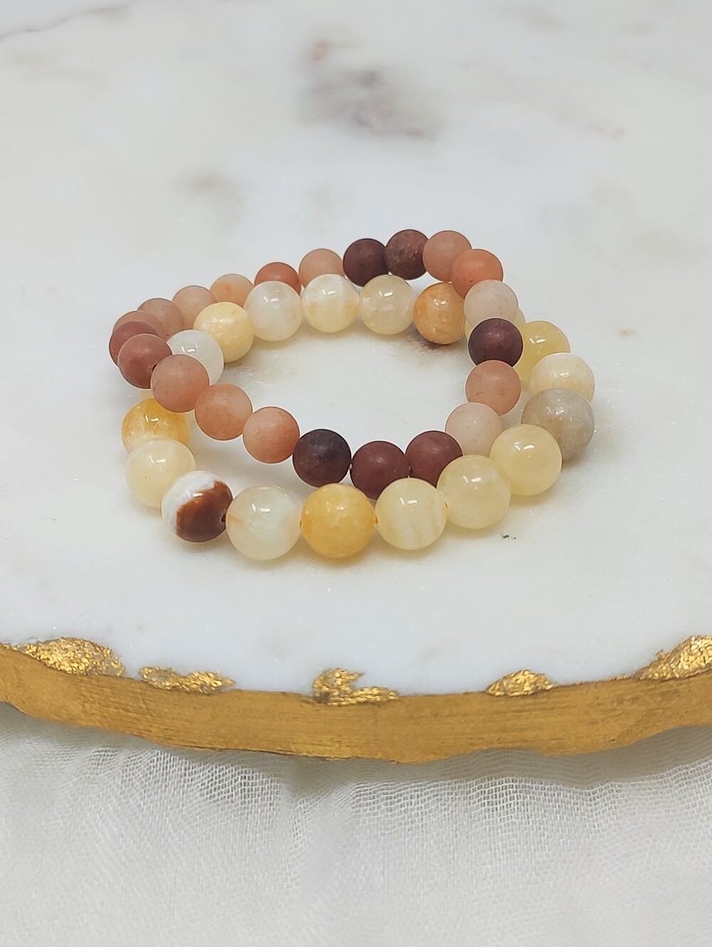 Natural Stone Beaded Stretch Bracelet Set in Warm Earth Tones